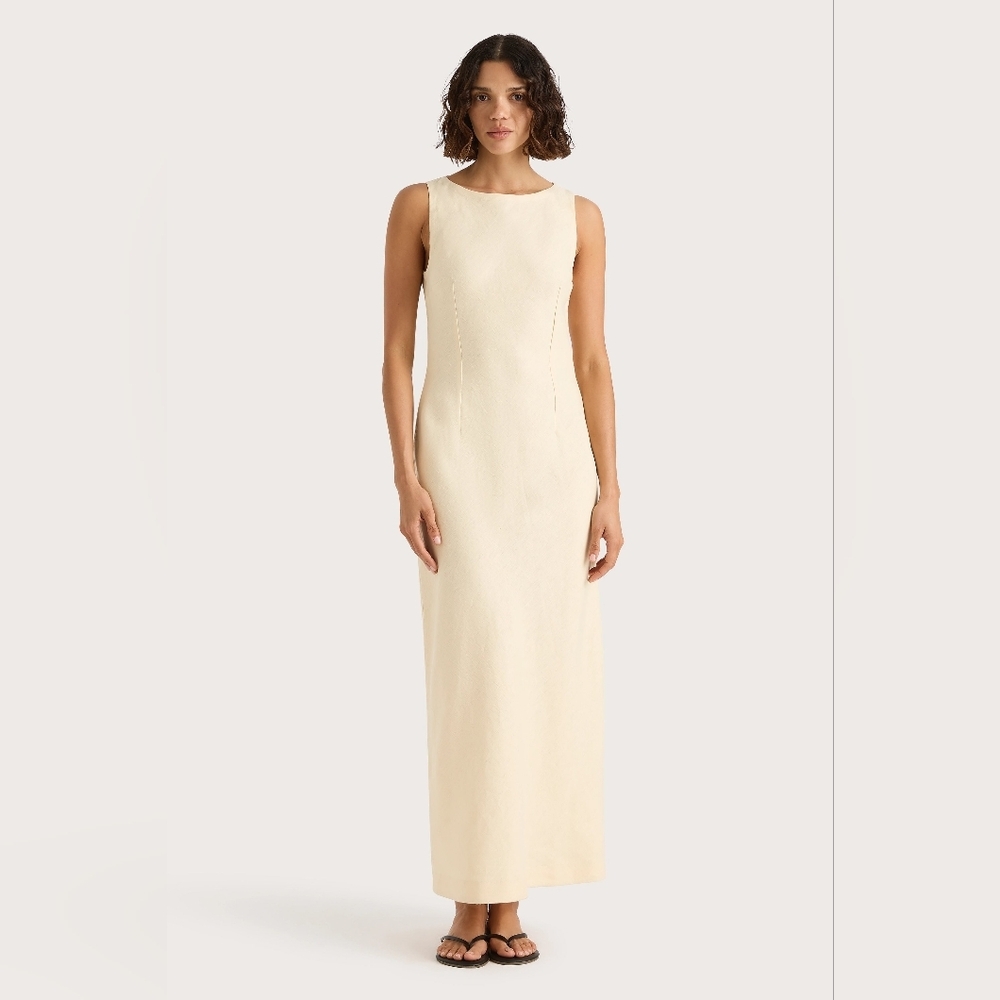 Pendleton Cream Linen Tencel Blend Sleeveless Maxi Dress Size 16